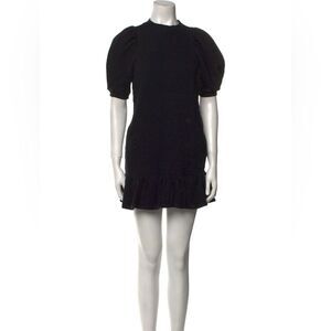 Ulla Johnson Landry Sweatshirt Dress Black Puff Sleeve Ruffle Hem Womens Size P